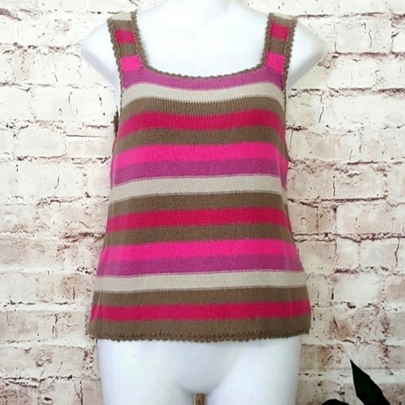 Sigrid Olsen Stripe Cotton Summer Sleeveless Scalloped Top - Picture 1 of 4